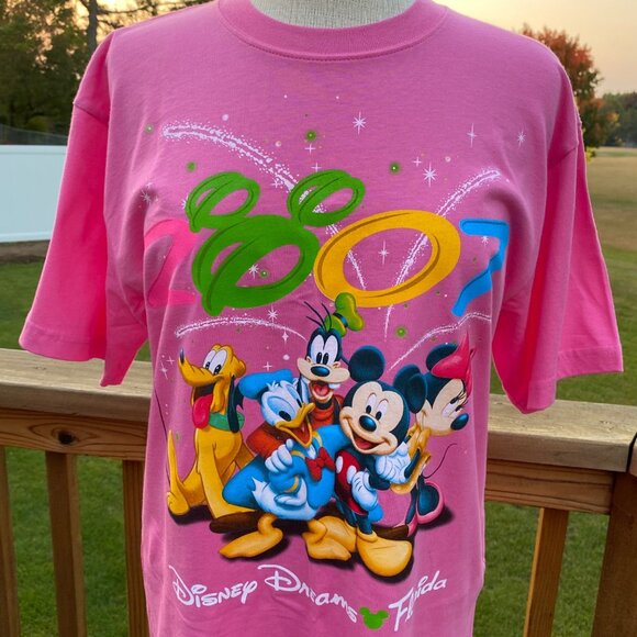 Walt Disney World S 2007 Mickey Mouse Dreams Florida Pink T-Shirt Goofy Pluto - Picture 2 of 11